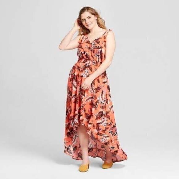 Xhilaration Coral Pink Floral Hi Lo Maxi Dress Plus Size 4X - Picture 1 of 11